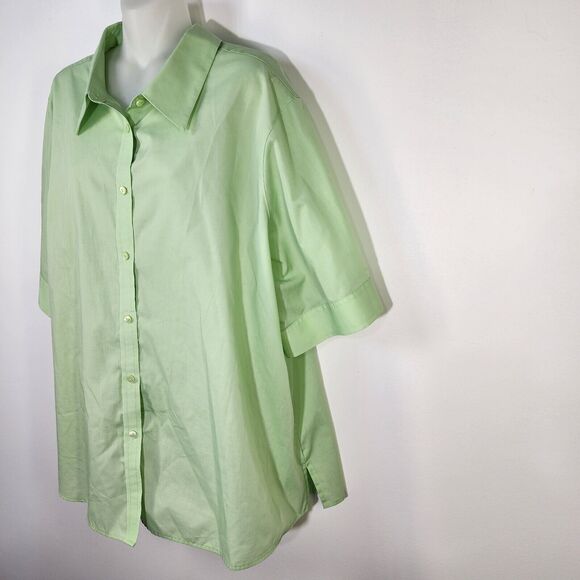 Foxcroft Womens Shirt Size 20W Green Wrinkle Free Shaped Fit Button Short Sleeve - Picture 5 of 11